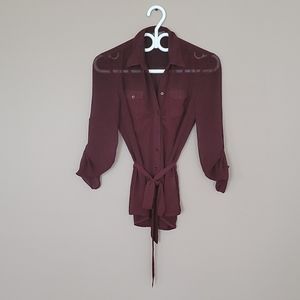 Suzy Shier burgundy sheer blouse